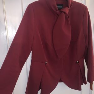 Burgundy Blazer with ascot-like tie neck